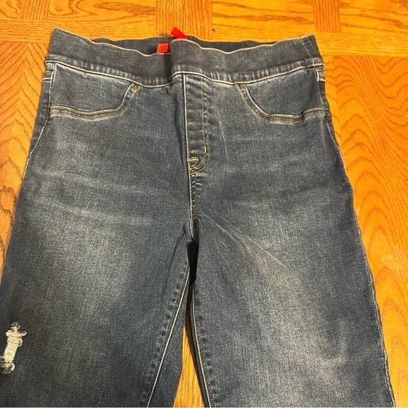 Spanx Distressed Ankle Skinny Jeans, Medium Wash Sz L - Picture 5 of 14